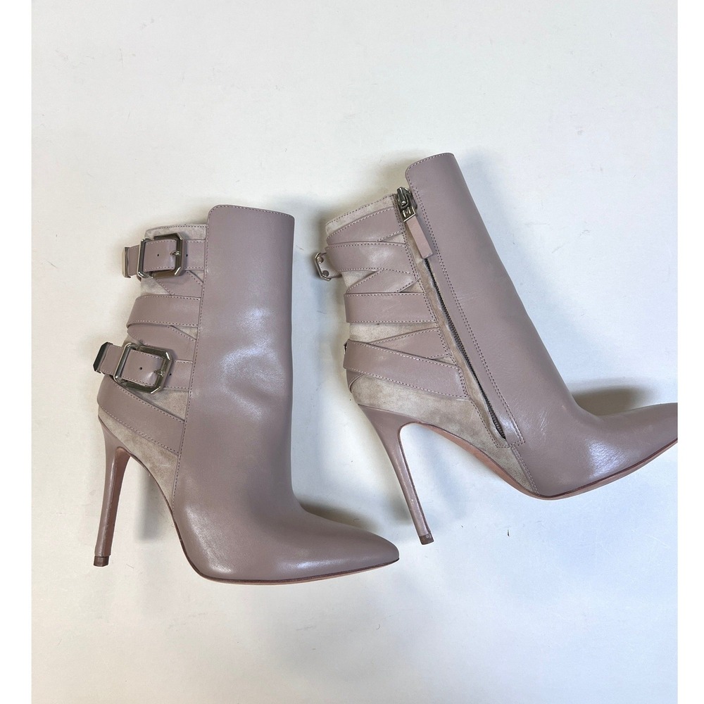 Marciano Ankle Boots‎ Womens 6.5 Tan Excellent Leather Suede Buckle Stiletto
